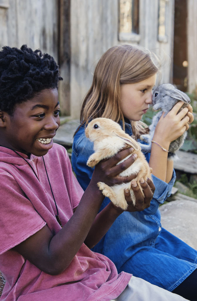 kids with bunnies